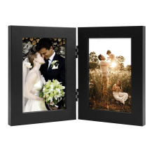 wholesale custom 4x6 black Hinged Double Wood Front Glass Photo Frame for home decoration